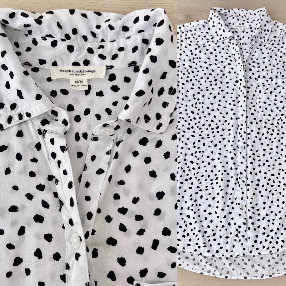 Beachlunchlounge Dalmatian Animal Print Button Down Shirt 100% Viscose Size M